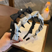 Polka Dot Bow Comb Headband - Black
