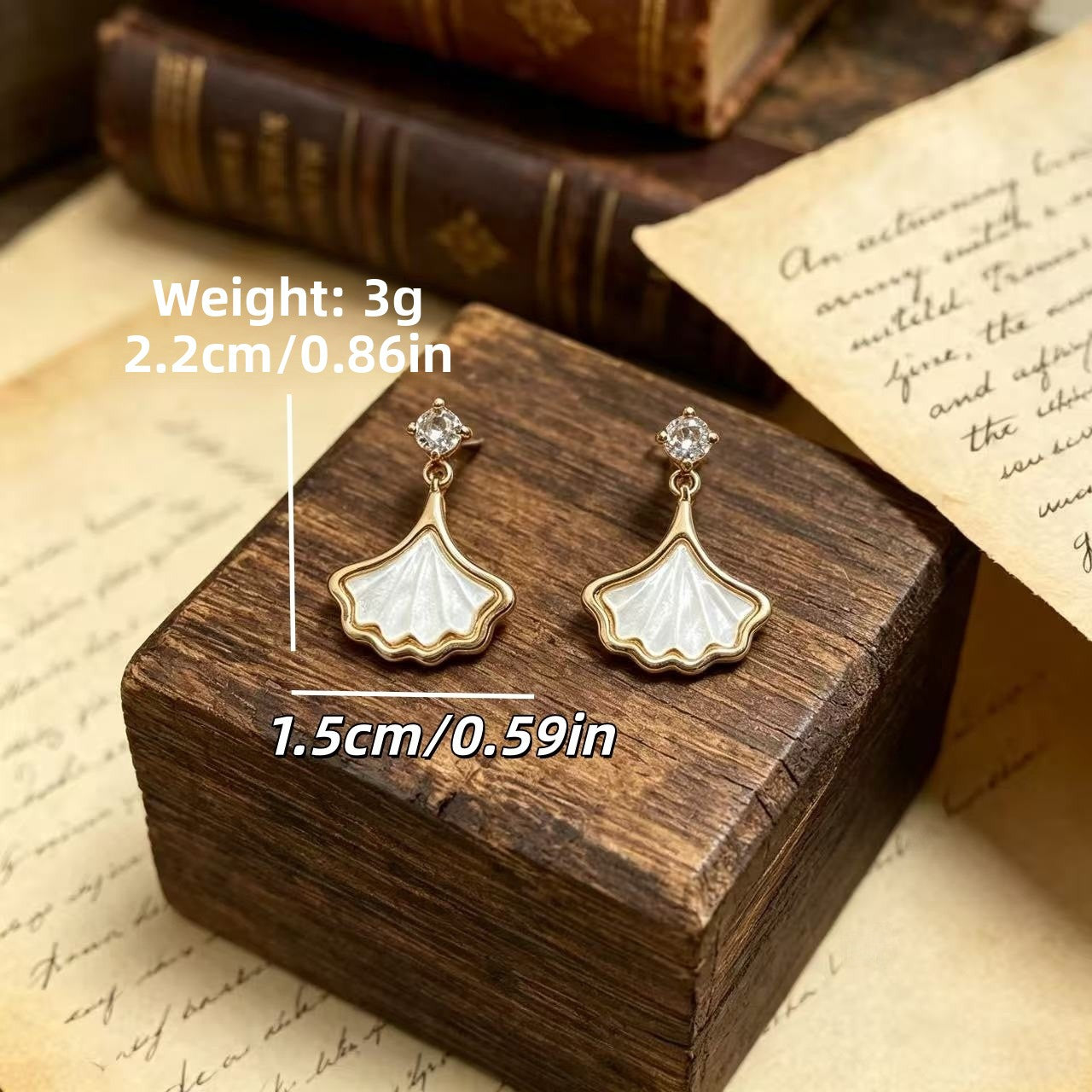 Ginkgo Leaf Stud Earrings For Unisex Featuring White Copper And Mother-of-pearl Shell Inlay In Sweet Style