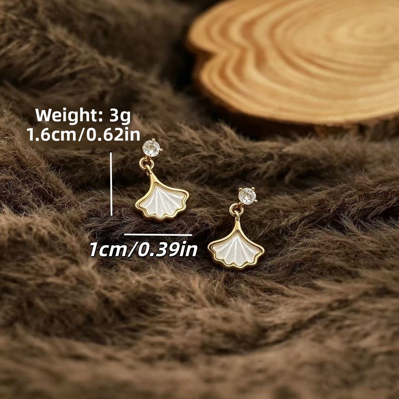 Ginkgo Leaf Stud Earrings For Unisex Featuring White Copper And Mother-of-pearl Shell Inlay In Sweet Style
