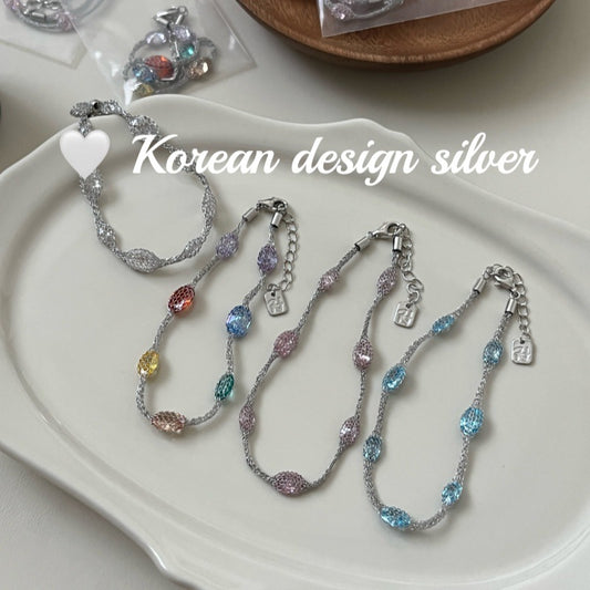 Round 925 Sterling Silver Bracelet For Women With Diamond Inlay In Silver
