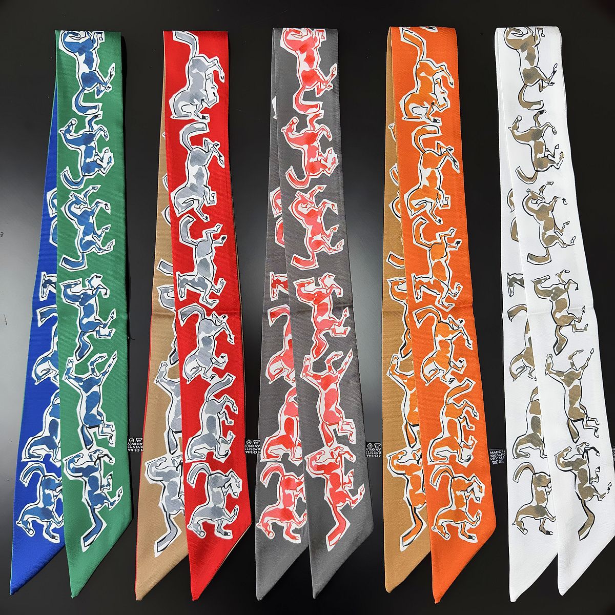 Silk Scarf Featuring Horse Pattern Made Of Polyester, Perfect For Spring