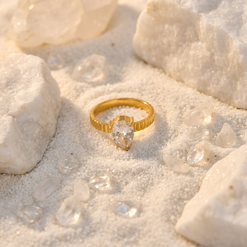 Geometric Electroplated Rings For Women In 304 Stainless Steel With 18K Real Gold PVD Coating And Artificial Pearl Inlay
