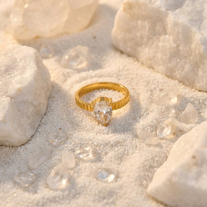 Geometric Electroplated Rings For Women In 304 Stainless Steel With 18K Real Gold PVD Coating And Artificial Pearl Inlay