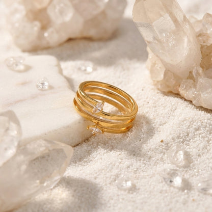 Geometric Electroplated Rings For Women In 304 Stainless Steel With 18K Real Gold PVD Coating And Artificial Pearl Inlay