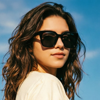 Unisex Square Full Frame Sunglasses With PC Lens Material In Dyed Black, Perfect For Spring