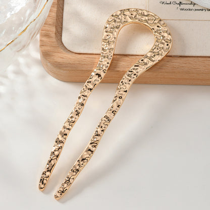 U Shape Hair Sticks In Simple Style, Metal Material, Available In Gold Color