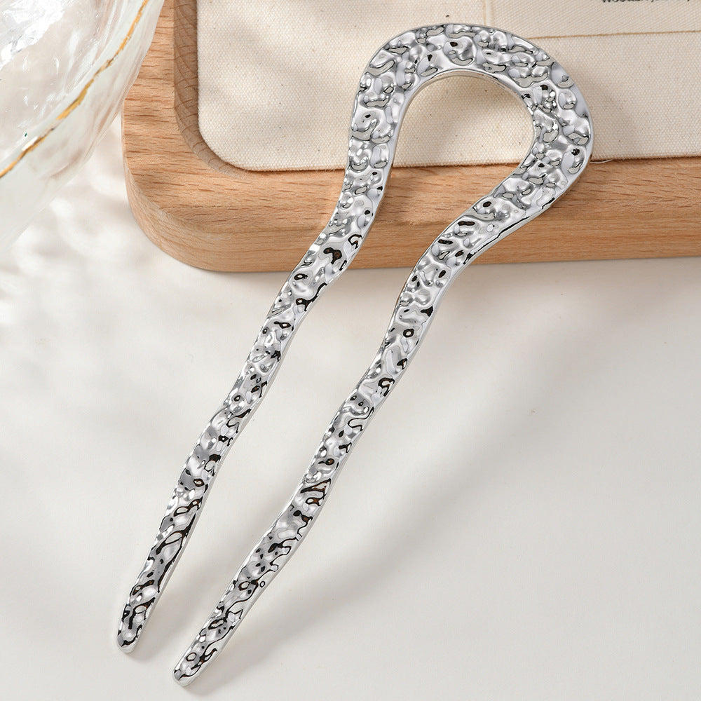 U Shape Hair Sticks In Simple Style, Metal Material, Available In Gold Color