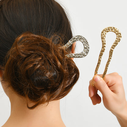 U Shape Hair Sticks In Simple Style, Metal Material, Available In Gold Color