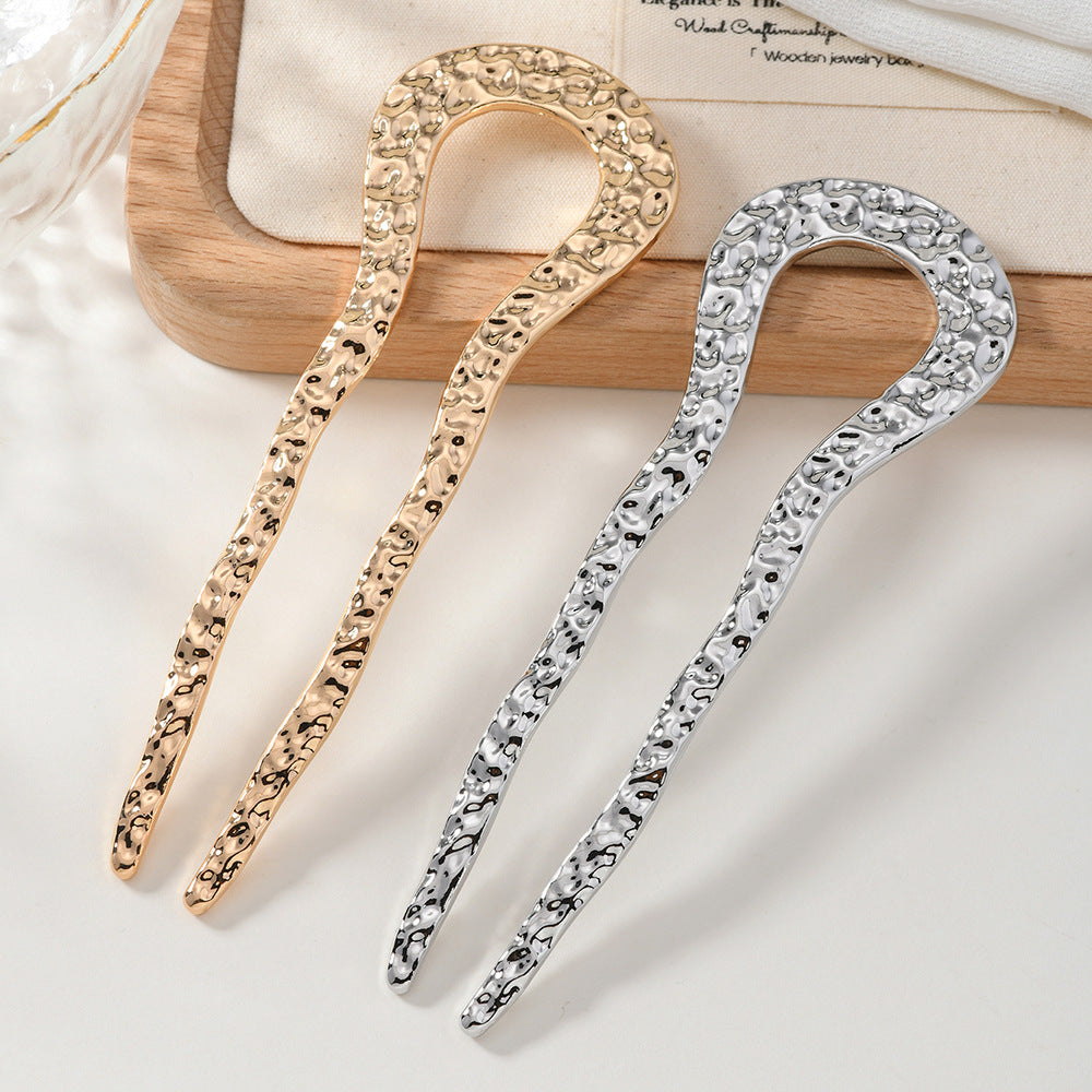 U Shape Hair Sticks In Simple Style, Metal Material, Available In Gold Color