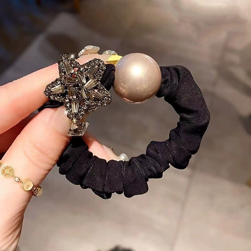 Simple Style Solid Color Scrunchie Hair Accessory In Dyed Black Featuring Durable Alloy Material