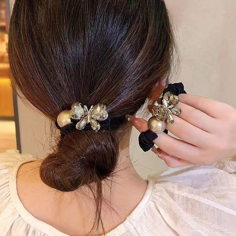 Simple Style Solid Color Scrunchie Hair Accessory In Dyed Black Featuring Durable Alloy Material
