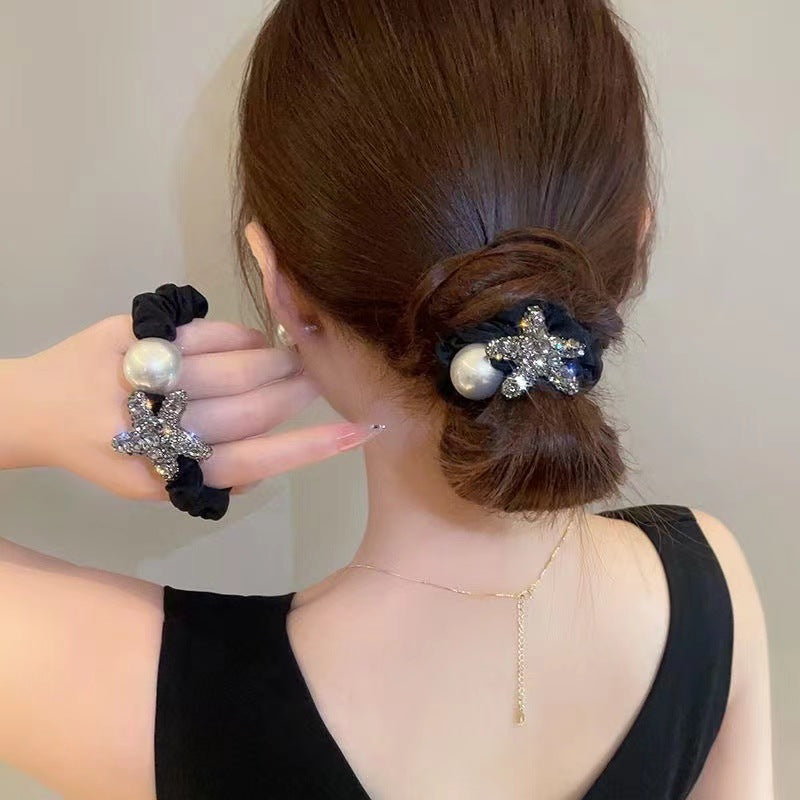 Simple Style Solid Color Scrunchie Hair Accessory In Dyed Black Featuring Durable Alloy Material