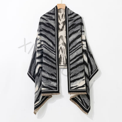 Zebra Pattern Polyester Shawl In Beige, Perfect Winter Scarf For Stylish Warmth