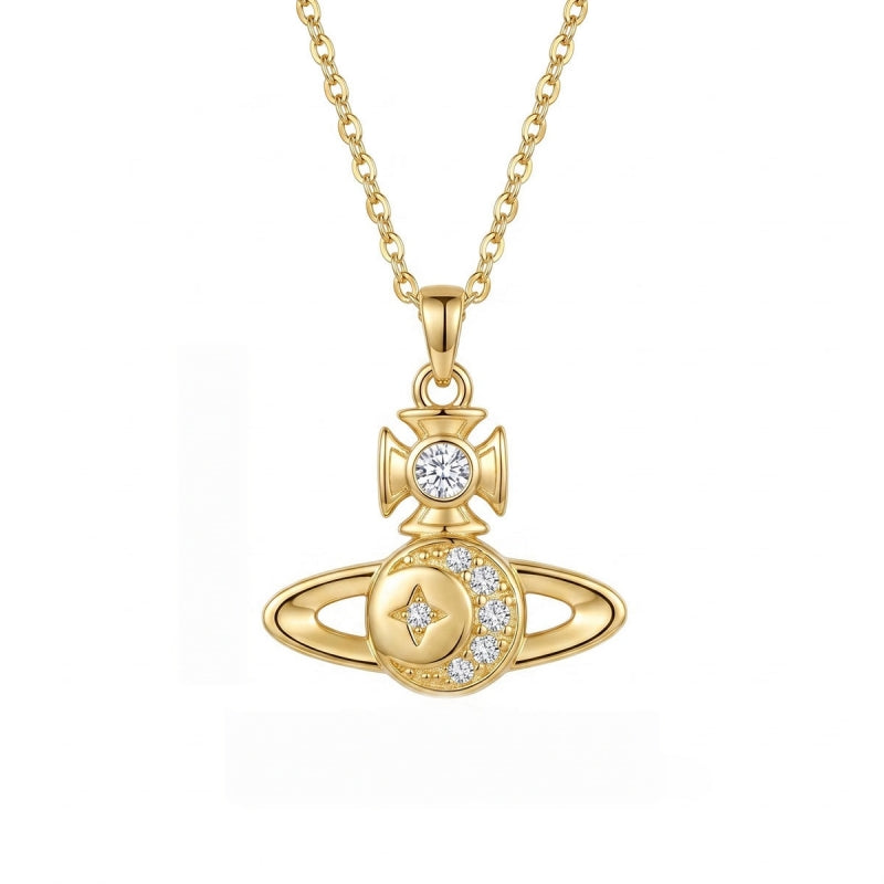 Handmade Classic Style Geometric Necklace For Women In 201 Stainless Steel With Zircon Inlay And Cable Chain