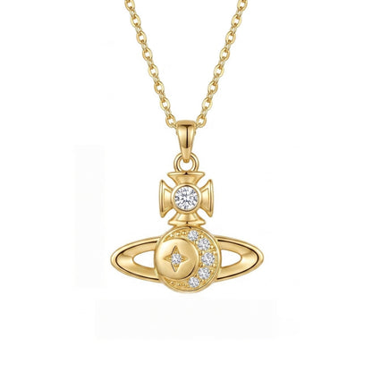 Handmade Classic Style Geometric Necklace For Women In 201 Stainless Steel With Zircon Inlay And Cable Chain