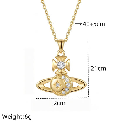 Handmade Classic Style Geometric Necklace For Women In 201 Stainless Steel With Zircon Inlay And Cable Chain