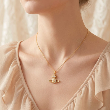 Handmade Classic Style Geometric Necklace For Women In 201 Stainless Steel With Zircon Inlay And Cable Chain