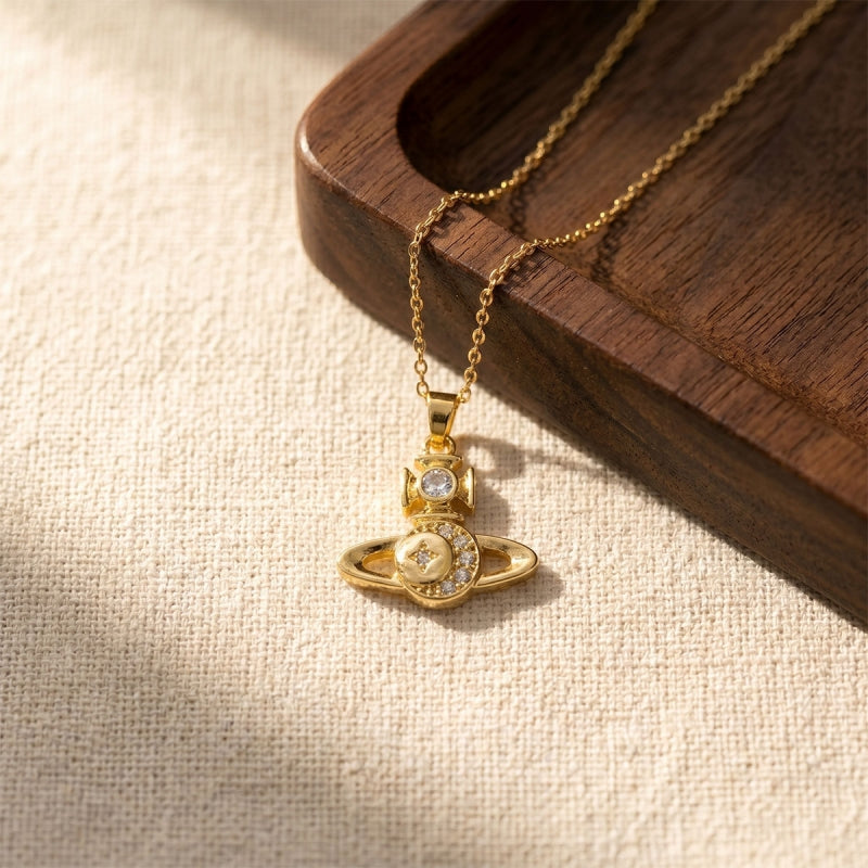 Handmade Classic Style Geometric Necklace For Women In 201 Stainless Steel With Zircon Inlay And Cable Chain