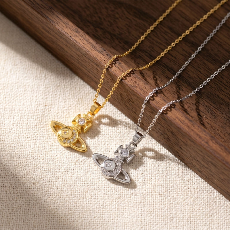 Handmade Classic Style Geometric Necklace For Women In 201 Stainless Steel With Zircon Inlay And Cable Chain