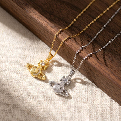 Handmade Classic Style Geometric Necklace For Women In 201 Stainless Steel With Zircon Inlay And Cable Chain