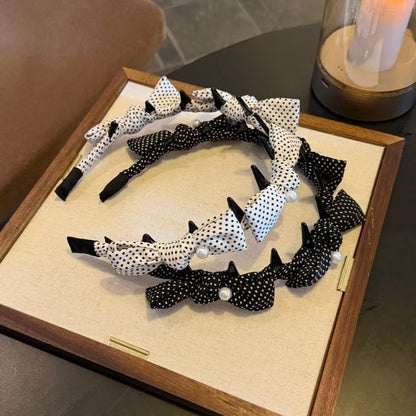 Sweet Polka Dots Spa Headband For Women In Dyed Black Acrylic, Perfect For Summer
