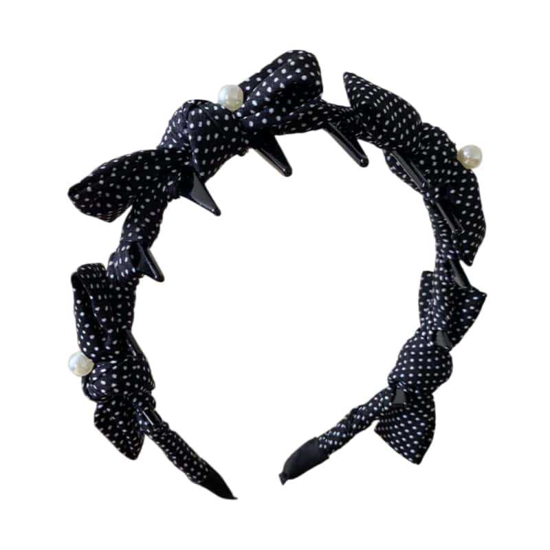 Sweet Polka Dots Spa Headband For Women In Dyed Black Acrylic, Perfect For Summer
