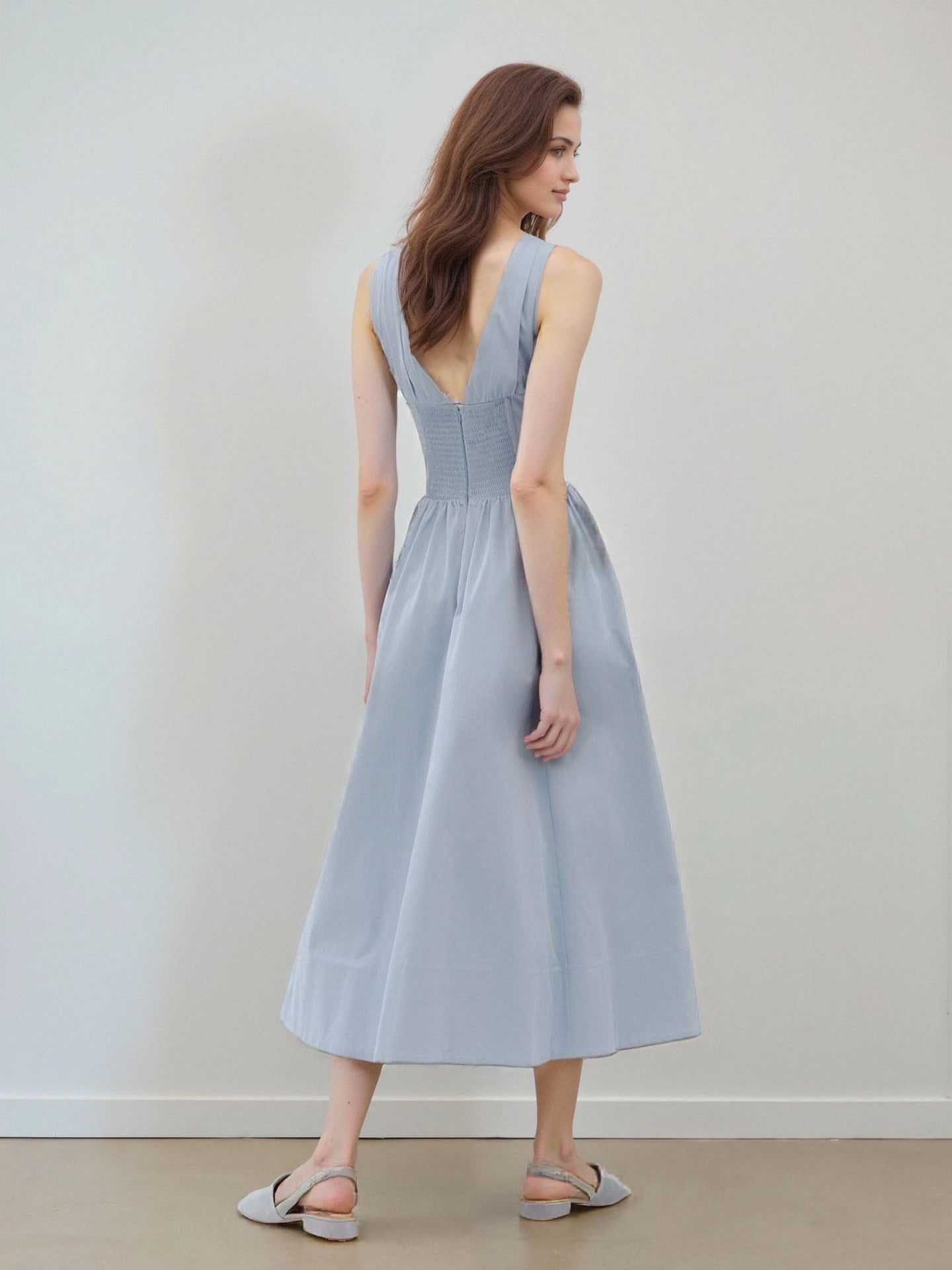 Solid Color Casual Sleeveless V Neck Strap Dress In Cotton Fabric For Everyday Wear