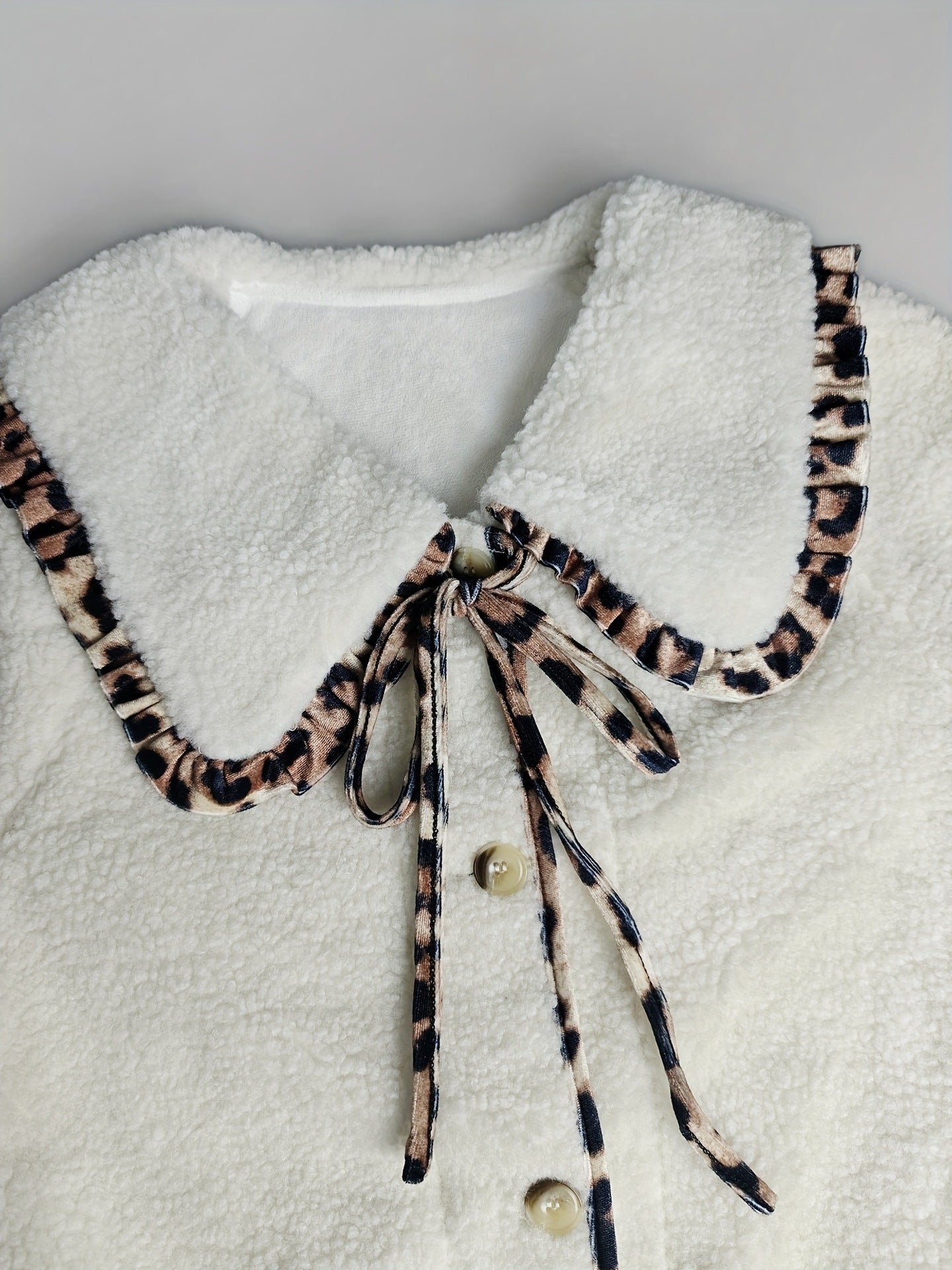 Elegant Leopard Print Single Breasted Coat Fleece Jacket In Polyester Fabric Featuring Patchwork Craft