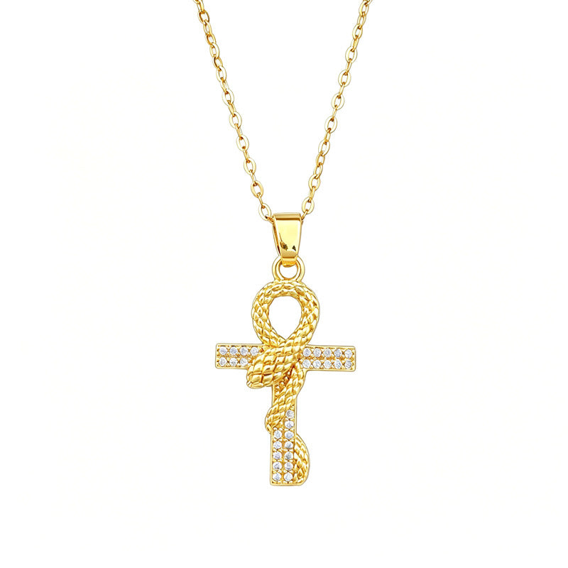 Handmade Classic Style Cross Necklace For Women In 201 Stainless Steel With Zircon Inlay And Cable Chain