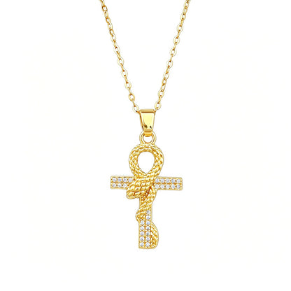 Handmade Classic Style Cross Necklace For Women In 201 Stainless Steel With Zircon Inlay And Cable Chain