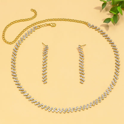 Women’s Simple Style Jewelry Set Featuring Rhombus Pattern With Rhinestones And Box Chain