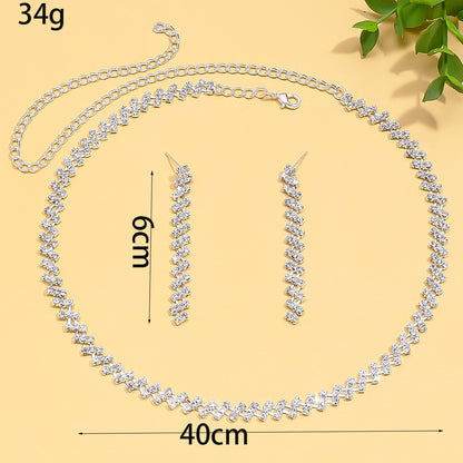 Women’s Simple Style Jewelry Set Featuring Rhombus Pattern With Rhinestones And Box Chain