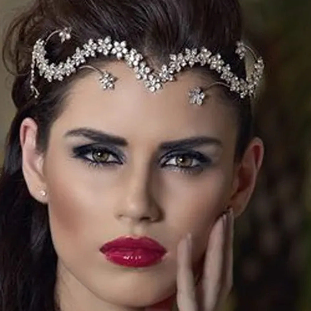 Bridal Flowers Jewelry Headband For Women With Rhinestones In Silver