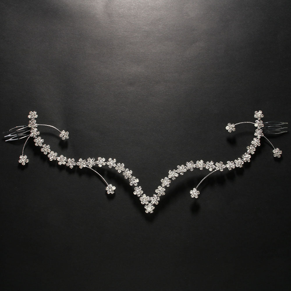 Bridal Flowers Jewelry Headband For Women With Rhinestones In Silver
