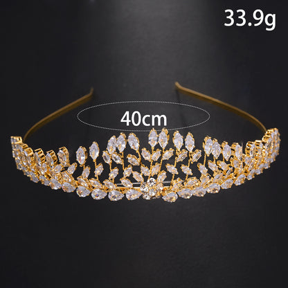 Luxurious Crown Hair Accessory For Women In Gold With Zircon Inlay, Made Of Mixed Materials