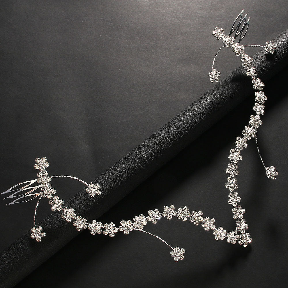 Bridal Flowers Jewelry Headband For Women With Rhinestones In Silver