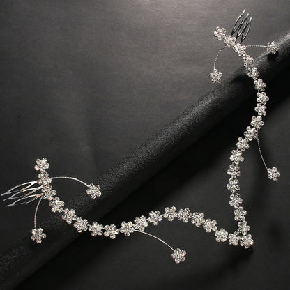 Bridal Flowers Jewelry Headband For Women With Rhinestones In Silver