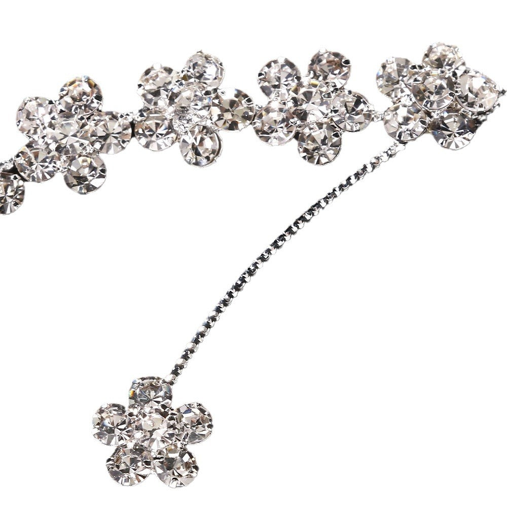 Bridal Flowers Jewelry Headband For Women With Rhinestones In Silver