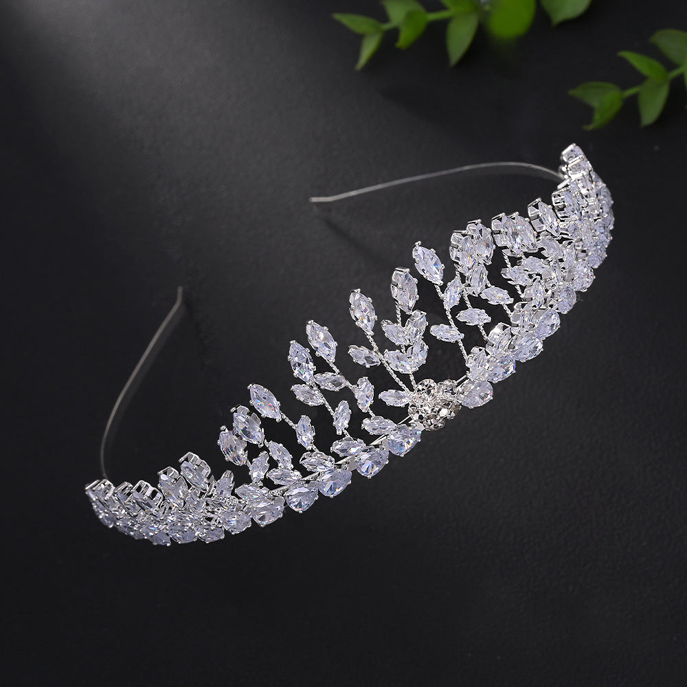 Luxurious Crown Hair Accessory For Women In Gold With Zircon Inlay, Made Of Mixed Materials