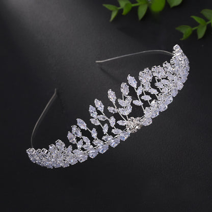 Luxurious Crown Hair Accessory For Women In Gold With Zircon Inlay, Made Of Mixed Materials