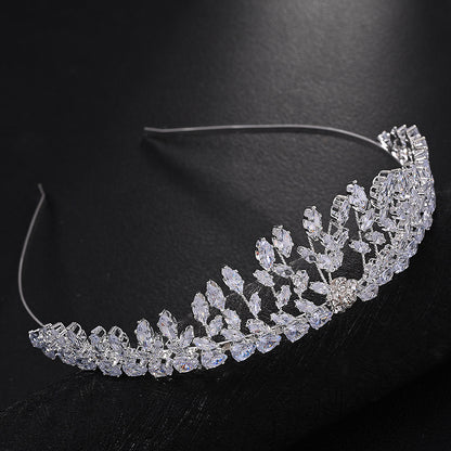 Luxurious Crown Hair Accessory For Women In Gold With Zircon Inlay, Made Of Mixed Materials
