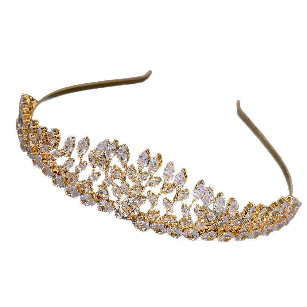 Luxurious Crown Hair Accessory For Women In Gold With Zircon Inlay, Made Of Mixed Materials