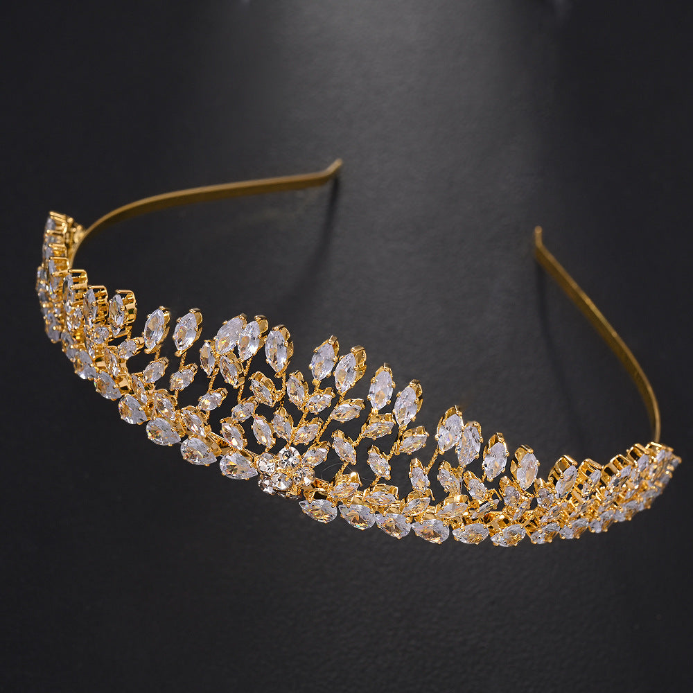 Luxurious Crown Hair Accessory For Women In Gold With Zircon Inlay, Made Of Mixed Materials