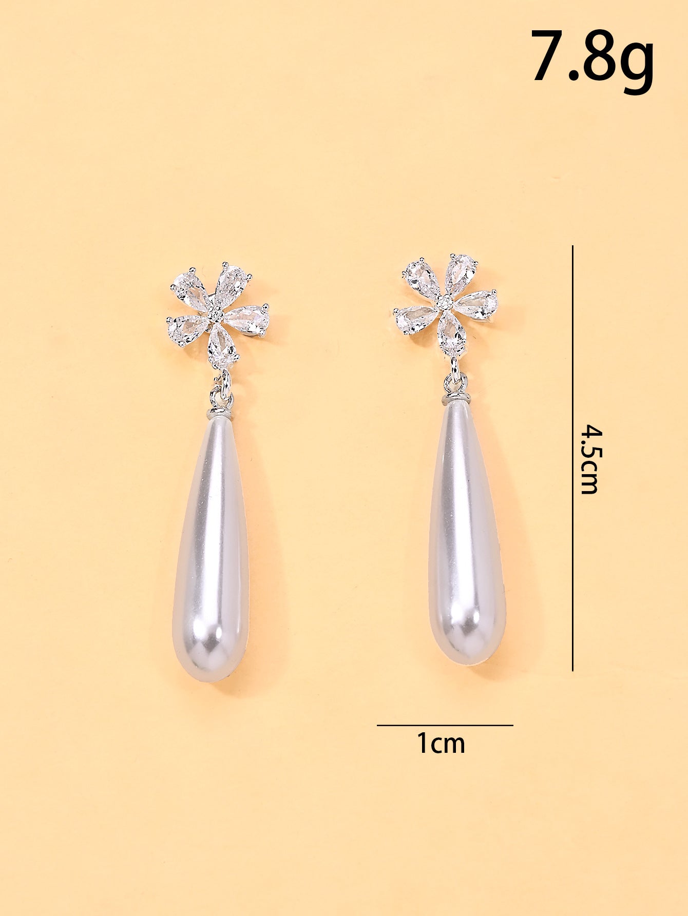 Petal Stud Earrings For Women In Silver Featuring Imitation Pearl And Zircon With Basic Style