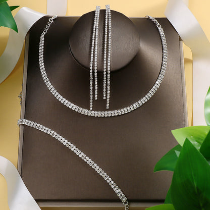 Geometric Rhinestones Necklace For Women With Electroplated Finish And Box Chain Jewelry Set