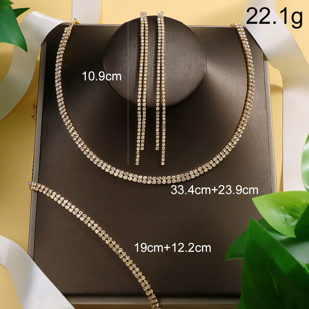 Geometric Rhinestones Necklace For Women With Electroplated Finish And Box Chain Jewelry Set