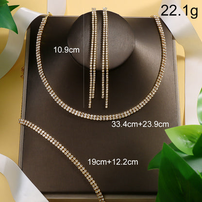 Geometric Rhinestones Necklace For Women With Electroplated Finish And Box Chain Jewelry Set