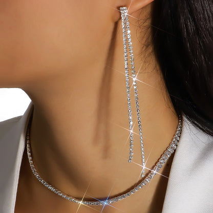 Geometric Rhinestones Necklace For Women With Electroplated Finish And Box Chain Jewelry Set