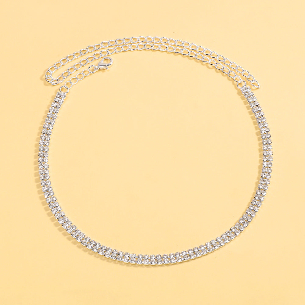 Geometric Rhinestones Necklace For Women With Electroplated Finish And Box Chain Jewelry Set