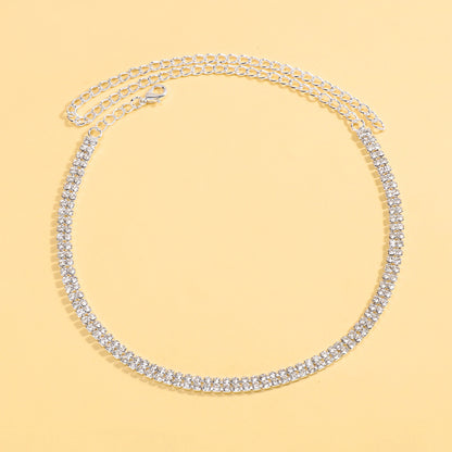 Geometric Rhinestones Necklace For Women With Electroplated Finish And Box Chain Jewelry Set